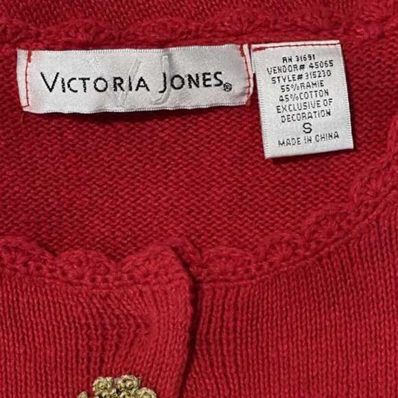 Victoria Jones Woman Christmas Beaded Sweater Small Red Cardigan Grandma Ugly - Picture 5 of 13